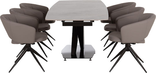 Hoku Expandable Dining Room Set with 6 Chairs 165(+75)x90cm