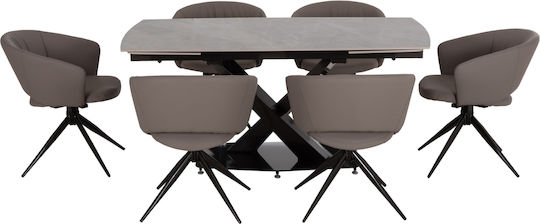 Hoku Expandable Dining Room Set with 6 Chairs 165(+75)x90cm