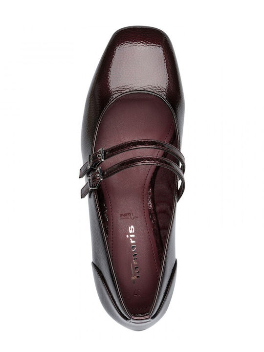 Spitze Pumps aus Lackleder mit Riemen & Niedrigem Absatz Braune