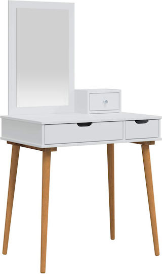 Floor-Standing Bedroom Dressing Table Fauske from Solid Wood White with Mirror & Stool 76x50x143cm