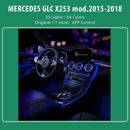 Carner Ambientebeleuchtung Komplettset Mercedes-Benz GLC-Klasse X253 19-22 Bluetooth 33 Lichter 64 Farben 0031979