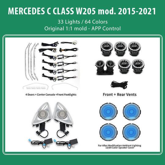 Carner Ambientebeleuchtung Komplettset Mercedes-Benz GLC-Klasse X253 19-22 Bluetooth 33 Lichter 64 Farben 0031979