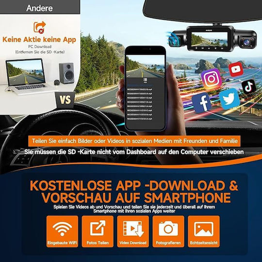 Cameră Auto 4 Canale GPS WiFi Ecran IPS de 3,18 Inch 4K+1080p 2K+2x1080p 4x1080p Card SD 64 GB Senzor G WDR Înregistrare Video în Buclă Viziune de Noapte Control Vocal Monitorizare Parcare Vizualizare Față Spate Interior