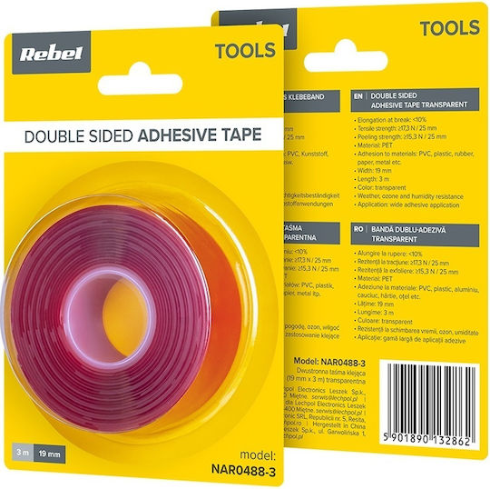 Rebel Double-Sided Transparent Tape 3mx19mm