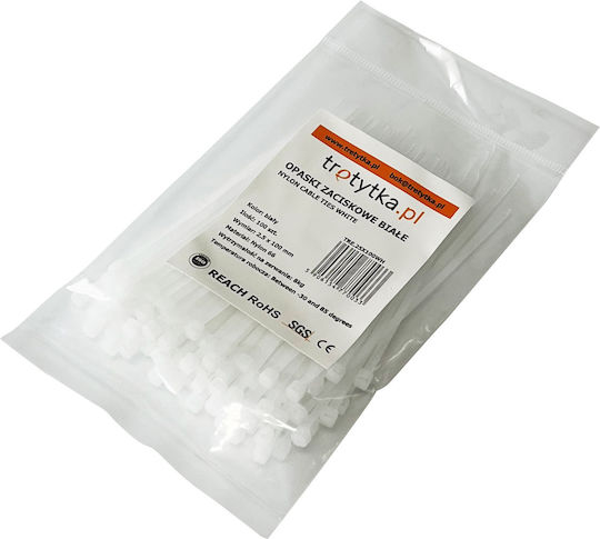 Tretytka Πλαστικά Δεματικά Καλωδίων 100mmx2.5mm σε Λευκό χρώμα (100τμχ)