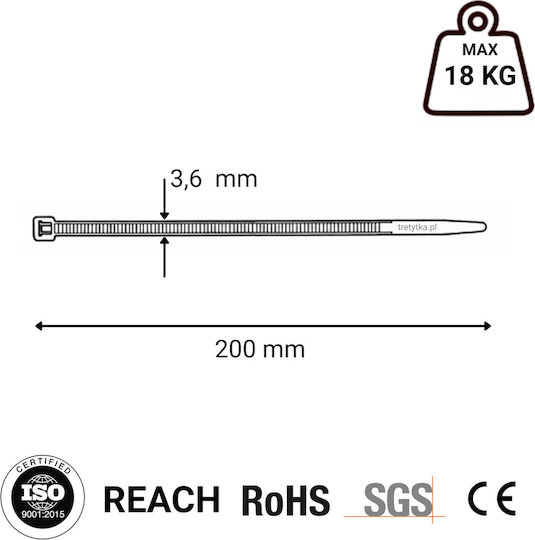 Tretytka Πλαστικό Δεματικό Καλωδίων 200mmx3.6mm σε Καφέ χρώμα (1τμχ)
