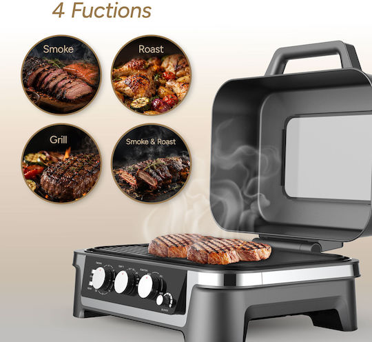 Rohnson Prime Elektrischer Grill Mit Beinen und Gerillter Platte 2600W Mit Deckel und Einstellbarem Thermostat 48.3x31.7cm