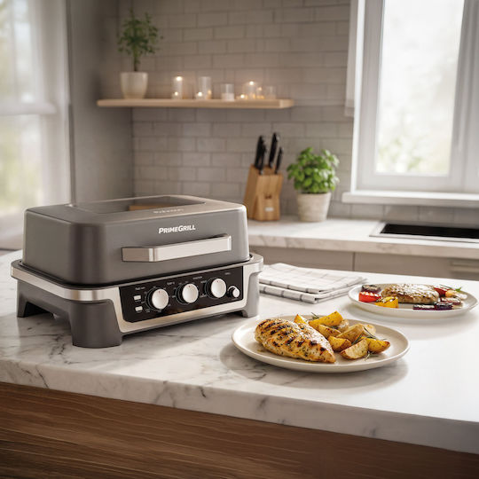 Rohnson Prime Elektrischer Grill Mit Beinen und Gerillter Platte 2600W Mit Deckel und Einstellbarem Thermostat 48.3x31.7cm