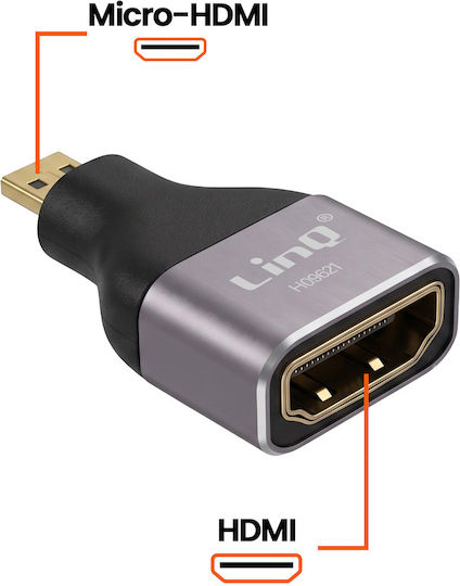 Linq Video Adapter Micro-hdmi Male To Hdmi 2.1 Female 8k Uhd Grey