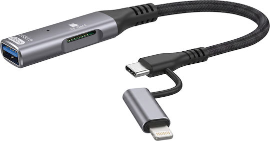 Linq Адаптер USB-C Lightning към USB 3.0 5Gbps Четец за Micro SD Сив