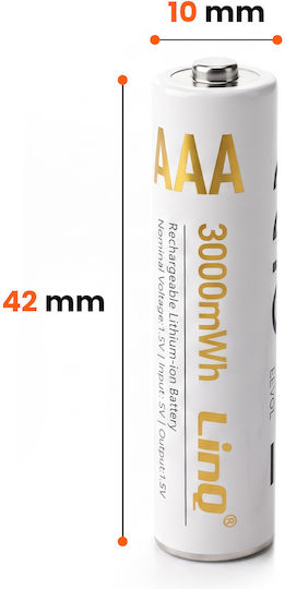 Linq 2-pack Aaa Rechargeable Lithium Batteries 3000mwh 1.5v White