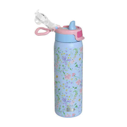Ecolife Recycelbare Thermosflasche Rostfreier Stahl BPA-frei 650ml Springtime mit Stroh