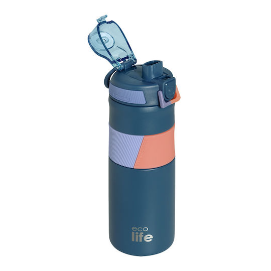 Ecolife Recycelbare Thermosflasche Rostfreier Stahl BPA-frei 500ml Blau mit Handgriff
