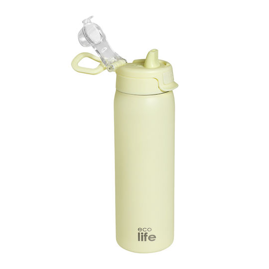 Ecolife Recycelbare Thermosflasche Rostfreier Stahl BPA-frei 650ml Off-White mit Stroh