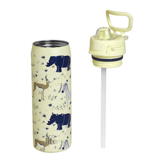 Ecolife Recyclable Thermos Bottle Stainless Steel BPA Free 650ml Wildlife with Straw