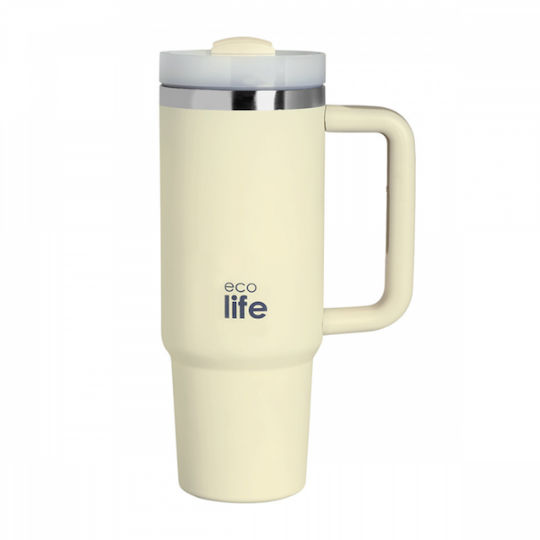 Ecolife Thermos Bottle Stainless Steel BPA Free 900ml With Double Walls To Enjoy Cold Water Or Hot Drink For Many Hours With Straw