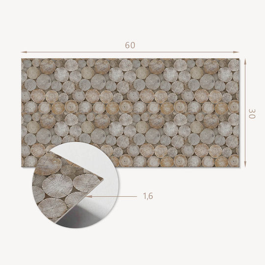Ready To Apply Printed Vinyl Tiles Wooden Circle Pattern 6x60x30 Cm