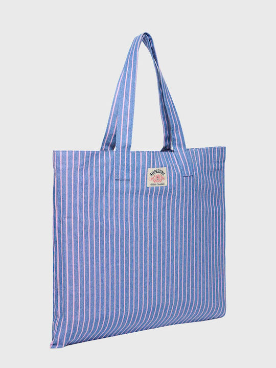 Oxford Stripe Fabric Women's Tote Handbag Blue