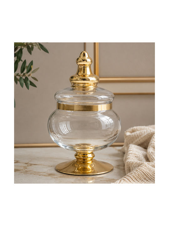 Keskor Glass Sweet Jar with Lid 12x12x20cm Gold