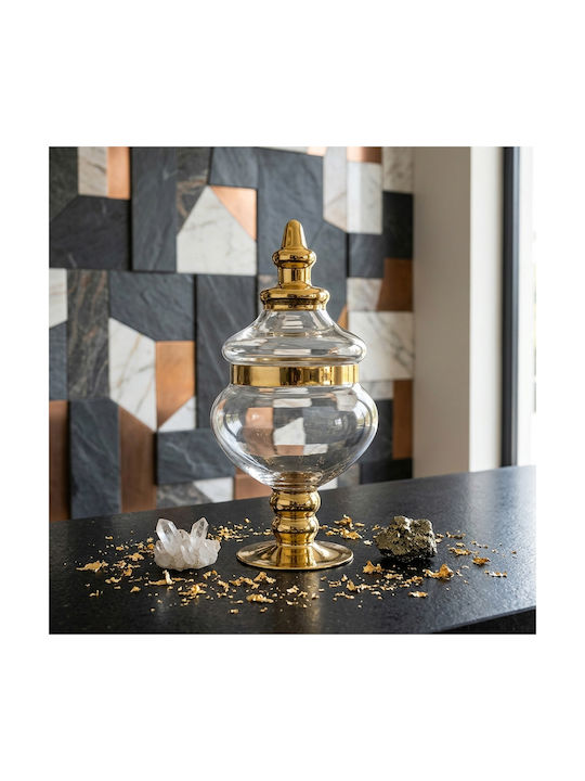 Keskor Glass Sweet Jar with Lid 15x15x29cm Gold