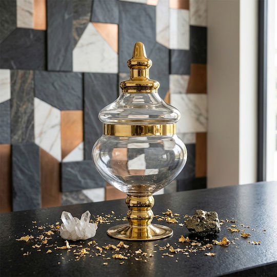 Keskor Glass Sweet Jar with Lid 15x15x29cm Gold