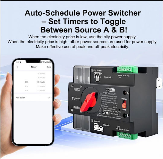 Two-Pole Changeover Rail Switch WiFi 230V 63A