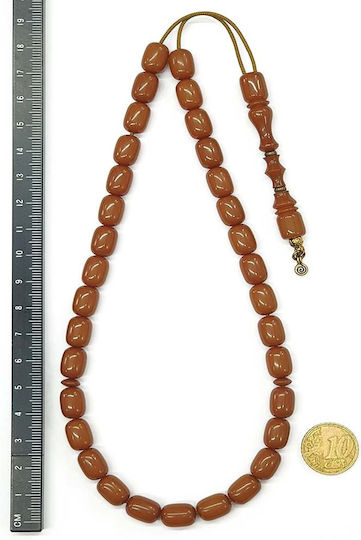 Roloi Komboloi Worry Beads with 33 Beads Made of Mastic Length 33cm Brown