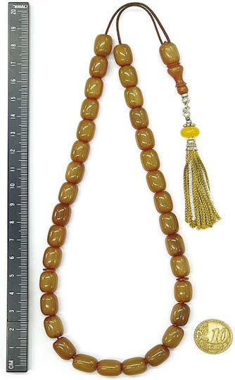 Roloi Komboloi Worry Beads with 33 Beads Made of Mastic Length 37cm Yellow
