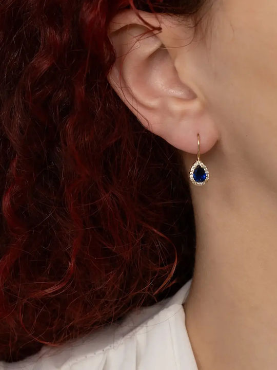 Dangle Earrings Made of 14K Gold with Blue Stones