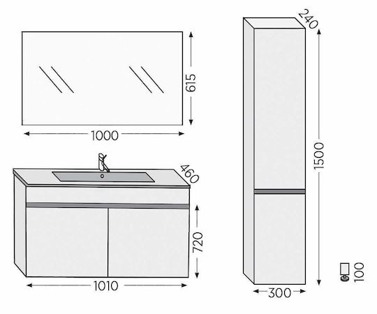 Furnibath Toledo 100 Πάγκος με Νιπτήρα & Καθρέπτη Μ101xΒ72xΥ46cm White