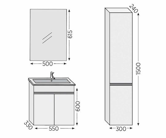 Furnibath Toledo 55 Баня маса без Смесител с Огледало Дължина 55xДълбочина 60xВисочина 34см Орех
