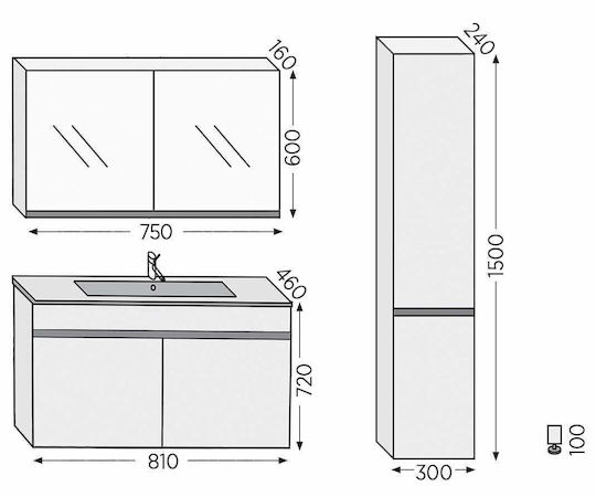 Furnibath Toledo 80 Πάγκος χωρίς Νιπτήρα με Καθρέπτη Μ81xΒ72xΥ46cm White