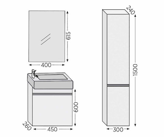 Furnibath Toledo 45 Баня Маса без Смесител с Огледало М45xД60xВ34см Орех