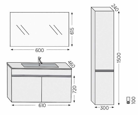 Furnibath Toledo 60 Баня Маса без Смесител с Огледало М61xД72xВ46см Орех