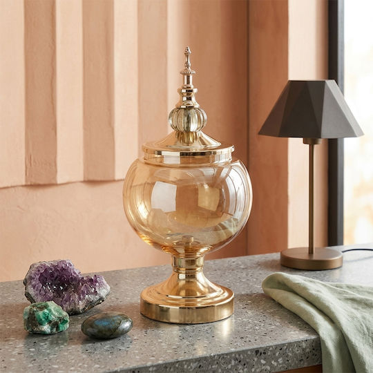 Keskor Sweet Jar Glass with Lid 16.5x16.5x34cm Gold