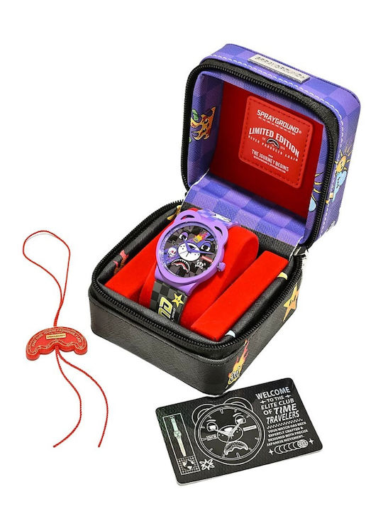 Sprayground Men's Battery Watch with Purple Rubber Strap