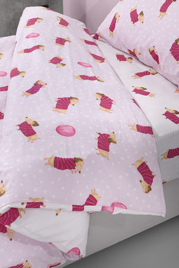 Saint Clair Single Cotton Sheets Set Pet Fuchsia 115x170cm 3 Pieces