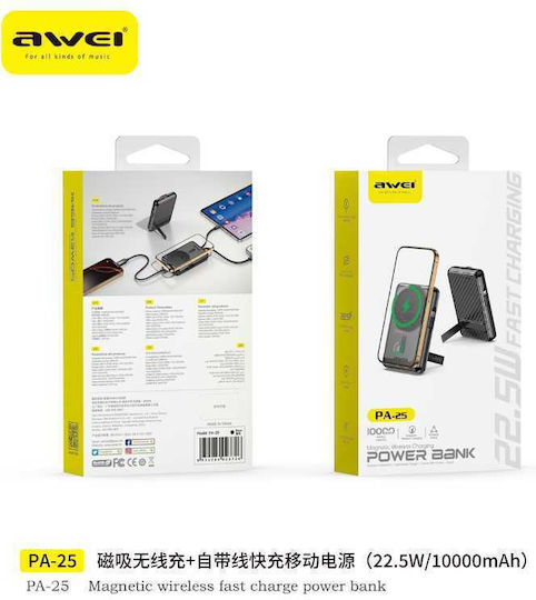 Awei PA-25 MagSafe Power Bank 10000mAh 22.5W with USB-A Port and USB-C Port Black
