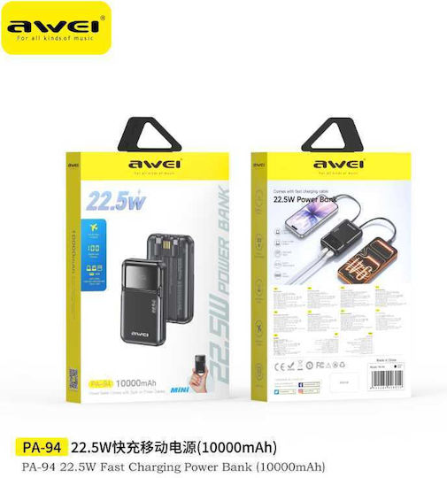 Awei PA-94 Power Bank 10000mAh 22.5W with USB-A Port and USB-C Port Power Delivery / Quick Charge Black