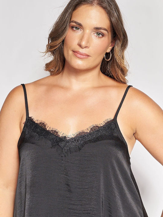 Дамска Сатенена Lingerie Top с Дантела Черна