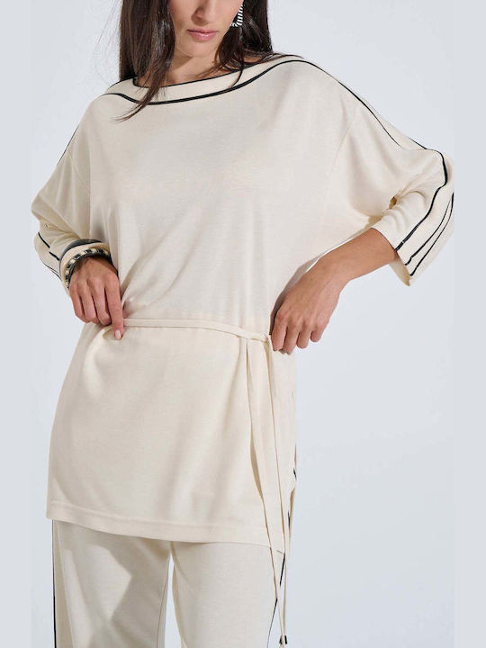Bill Cost Women's Long Sleeve Blouse with Smile Neckline Vanilla