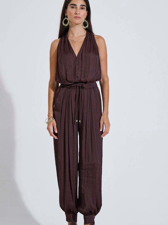 Damen Bluse Satin Ärmellose Braune