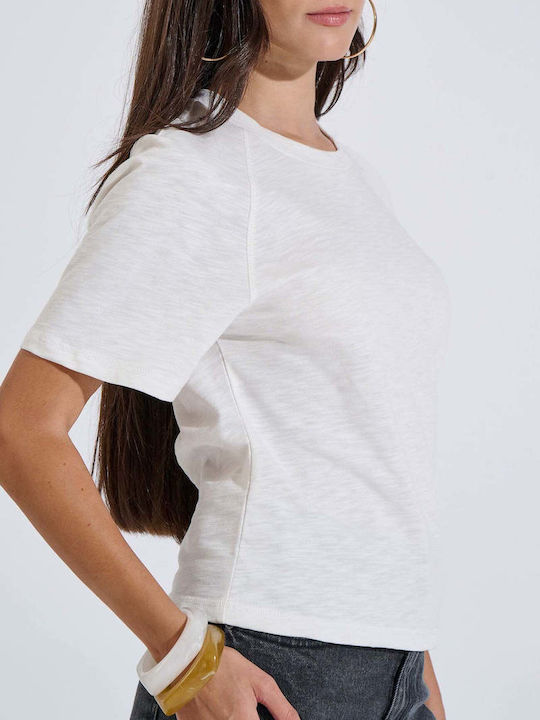 Damen Baumwolle Kurzärmelig Top Farbe Ecru