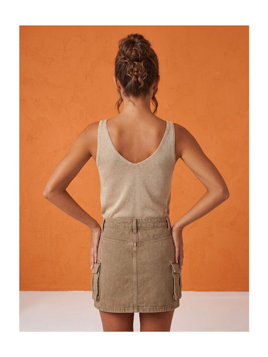 Women's Sleeveless Beige Blouse 26671-Beige