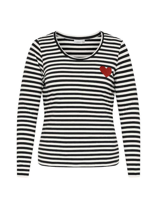 Bluza Damă Bumbac Mânecă Lungă Cu Dungi Neagră
