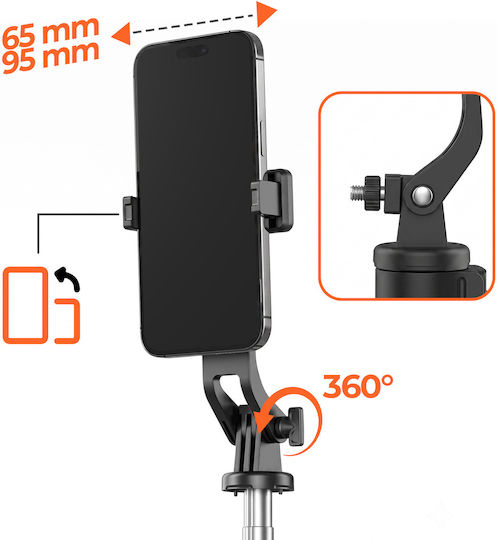 Linq Tripod Selfie Stick Quadripod 2.20m Bluetooth Remote Control Black