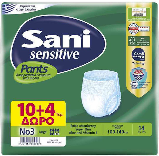 Sani Ελαστικό Εσώρουχο Ακράτειας Νο3 Large Sensitive Pants Sani (10τεμ) +4τεμ Δώρο
