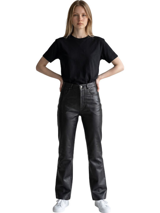 Women's Leather Flared Trousers Black