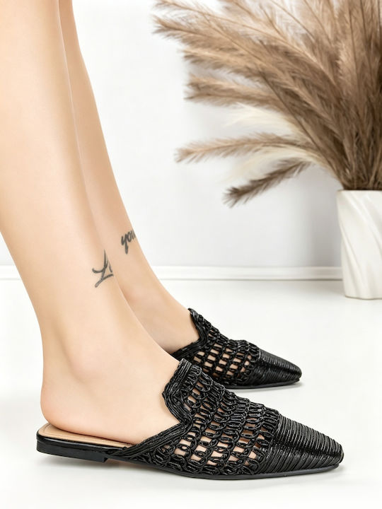 Flat Damen Pantoletten in Schwarz Farbe QQ-229 Black Stephan