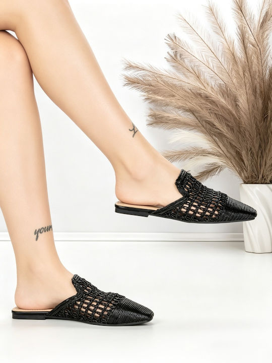 Flat Damen Pantoletten in Schwarz Farbe QQ-229 Black Stephan